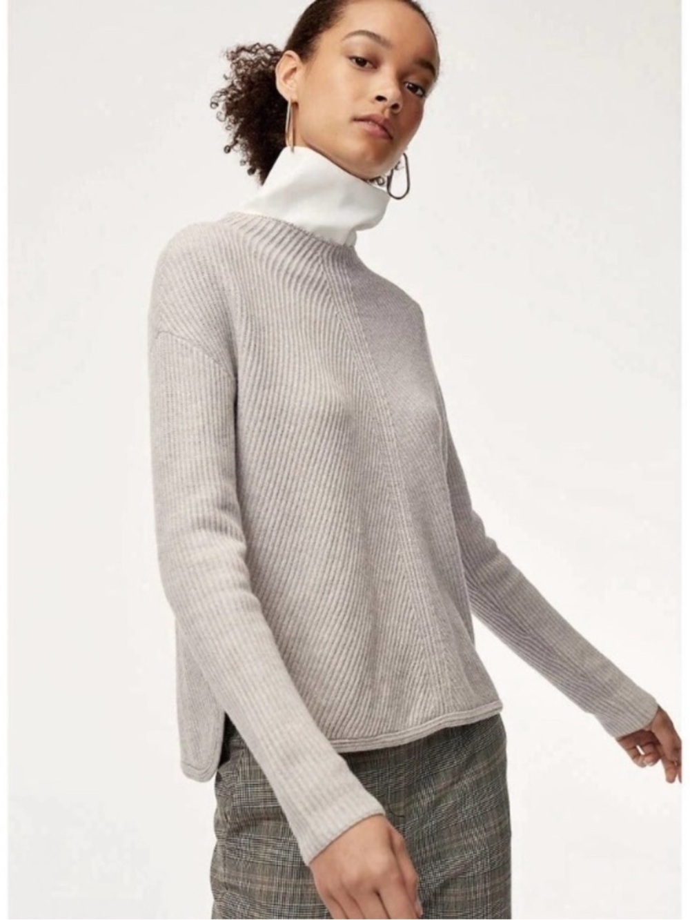 Aritzia Babaton Chalmers Sweater Mock-neck gray Size small soft wool linen blend - Picture 2 of 12